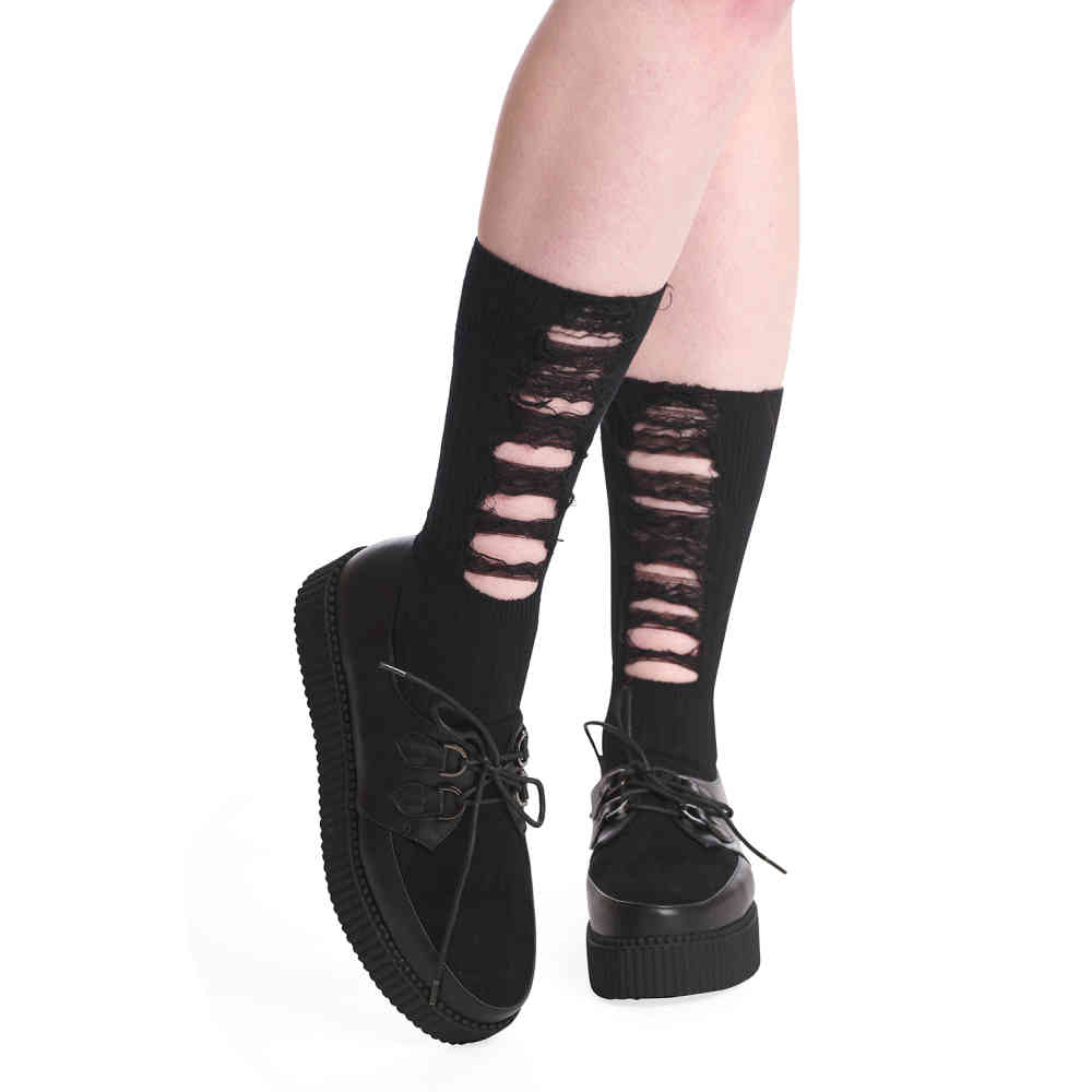 Banned - Dysian Distressed Ribbed Chaussettes - Noir